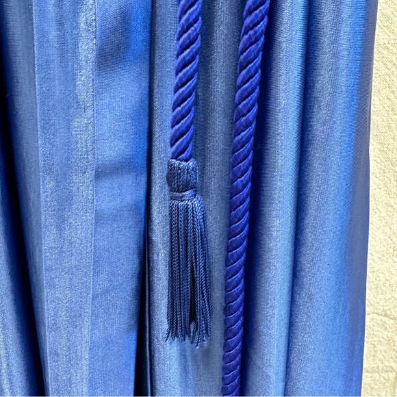 Val Mode vintage 70s blue satin maxi length robe with cord rope tie belt Small - Picture 4 of 16